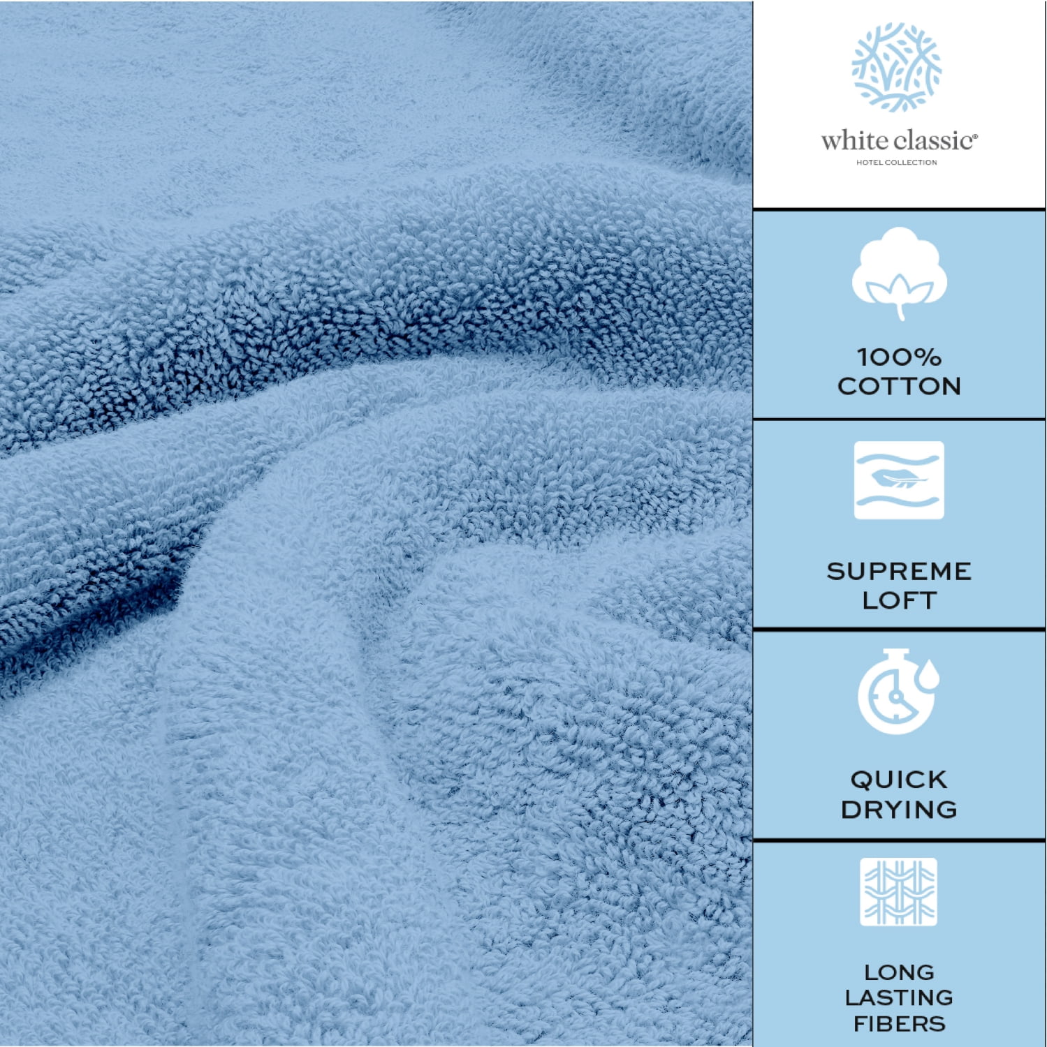 White Classic Hotel Collection Luxury 8-Piece 100% Turkish Cotton Towel Set, Light Blue