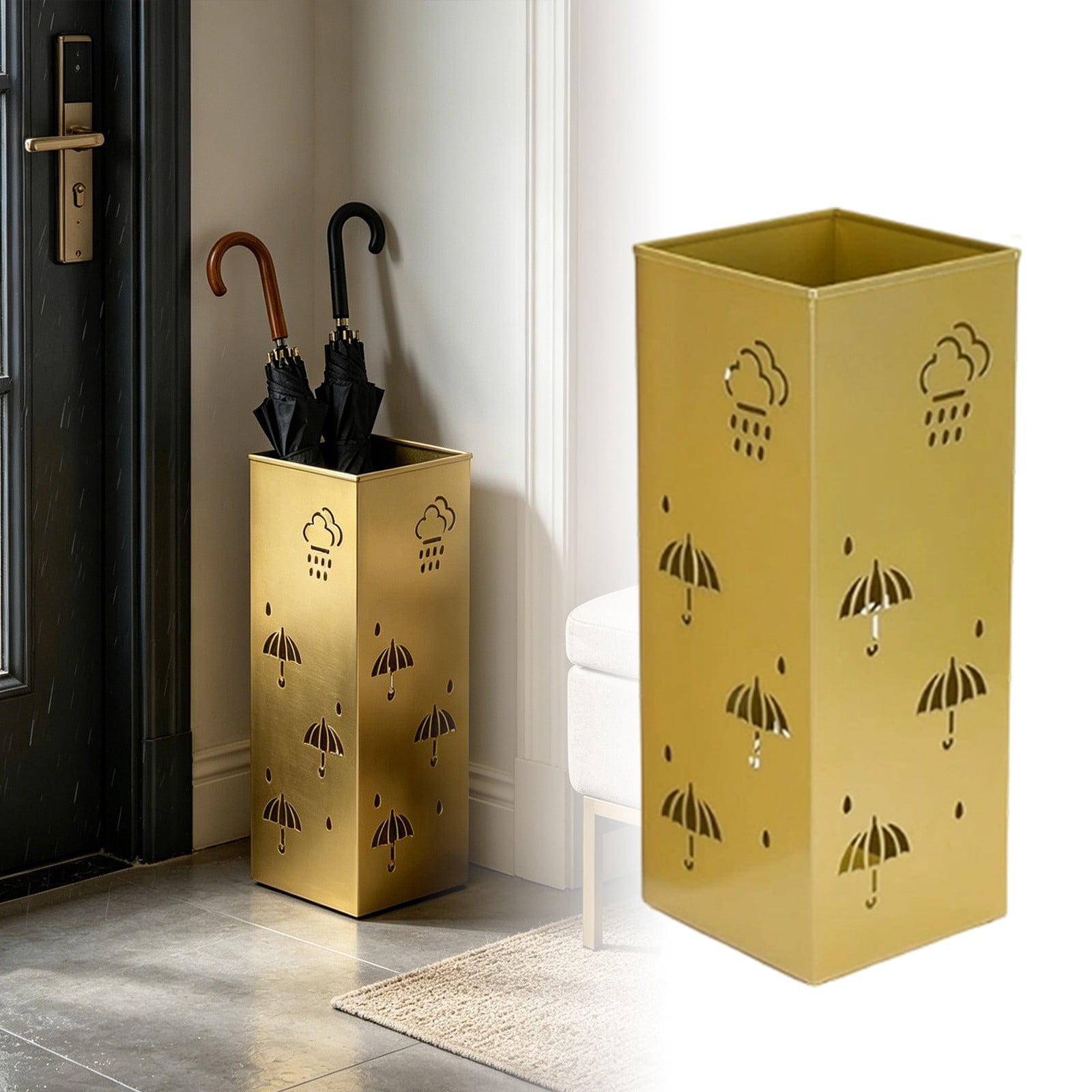 Indoor Entryway Umbrella Stand, Stylish Metal Umbrella Holder for Home Office Corner Storage(Yellow,44x17.5x17.5cm)