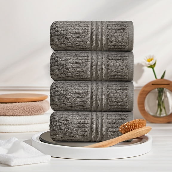 Bath Towel Set of 4, Thick Soft Absorbent Polyester Fiber Bathroom Towels, 28x14 in Wash and Face Towels for Home Spa Pool Gym Travel, Easy Care Machine Washable
