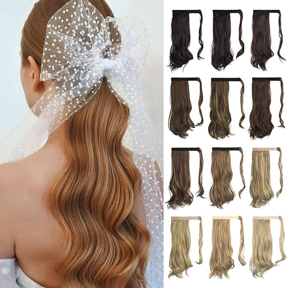 Sofeiyan Curly Ponytail Extension 15 Inch Heat Resistant Synthetic Natural Wavy Hairpiece Wrap Around Pony Tail Hair Extensions for White Black Women Hair Piece, Light Auburn
