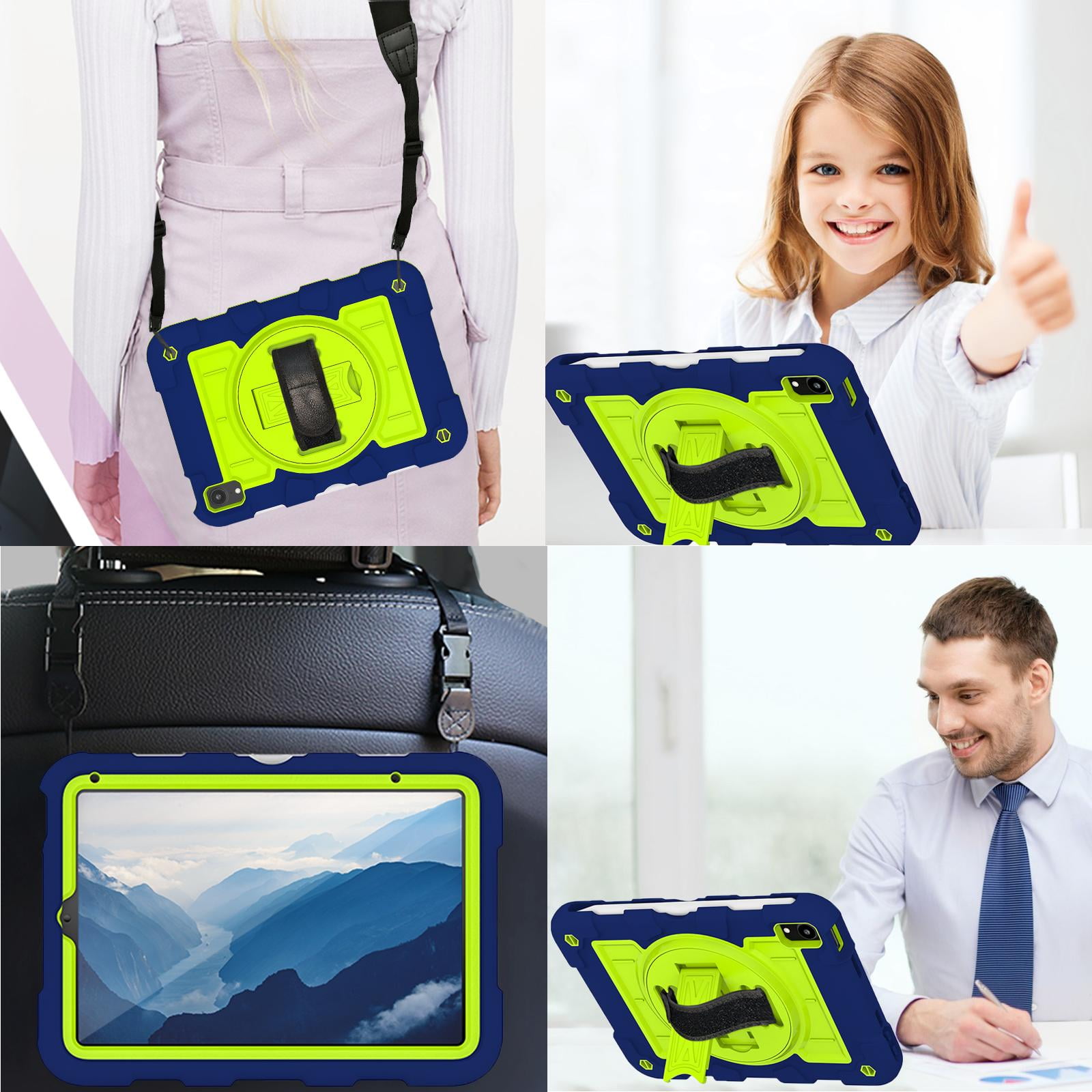 TECH CIRCLE for Apple iPad Mini (A17 Pro/A15) 7th/6th Generation Case 8.3" (2024/2021 Release), Durable Shockproof Protective Back Cover Case with Kickstand /Hand Strap /Shoulder Strap, Navy + Green