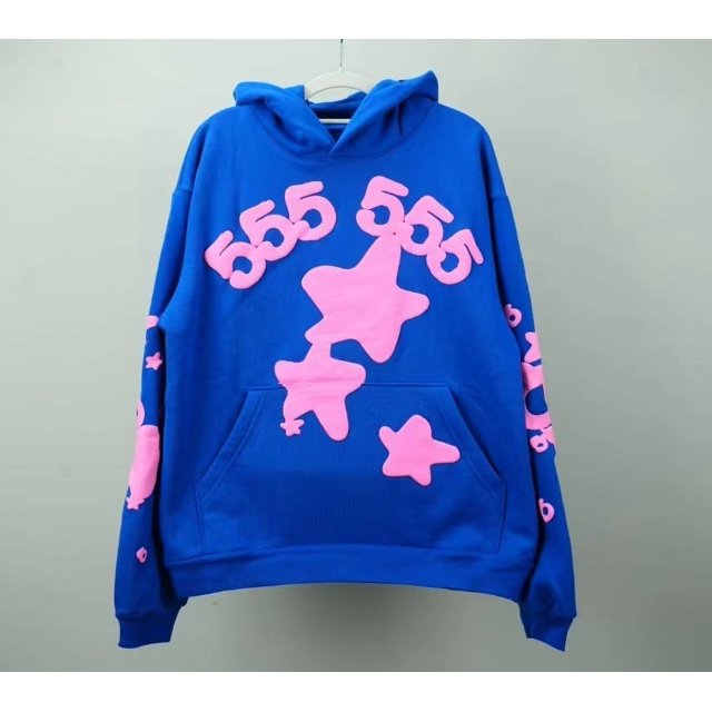 Además de terciopelo Sp5der sudadera europea y americana Young Thug sudadera para hombres y mujeres 555555 Sudadera con capucha rosa