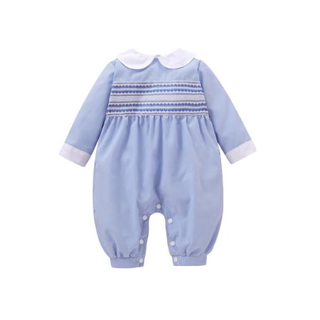 

Coduop Newborn Baby Girls Jumpsuits Embroidered Casual Striped Long Sleeves Romper