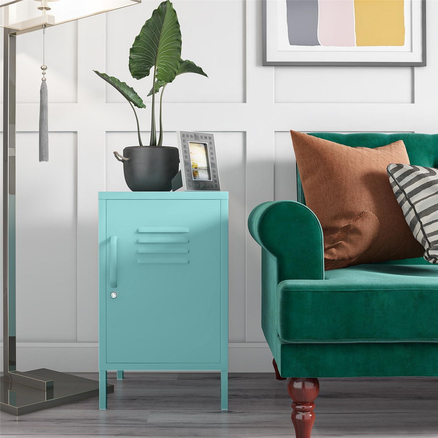 Novogratz Cache Metal Locker Style Living Room End Table, Yellow