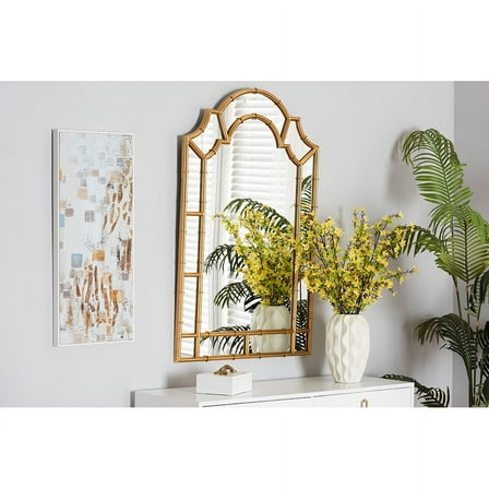 Baxton Studio Bedivere Modern Glam and Luxe Antique Goldleaf Metal Accent Wall Mirror