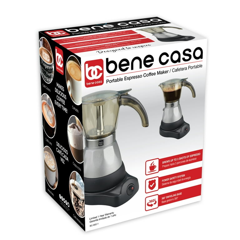 Bene Casa 3 Cup Electric Espresso Maker, Detachable Base for