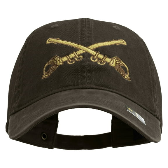 U.S. Army Cavalry Collar Insignia Embroidered Washed Solid Pigment Dyed Cotton Twill Brass Buckle Cap - Brown OSFM