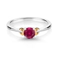 thumbnail image 2 of Gem Stone King 925 Sterling Silver and 10K Yellow Gold Red Created Ruby Solitaire Engagement Ring for Women (0.60 Cttw, Round 5MM, Gemstone July Birthstone, Size 6), 2 of 4