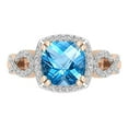 thumbnail image 2 of Dazzlingrock Collection 7mm Cushion Blue Topaz & Round White Diamond Halo Split Shank Engagement Ring for Women (0.25 ctw, Color I-J, Clarity I1-I2) in 18K Rose Gold, Size 9, 2 of 5