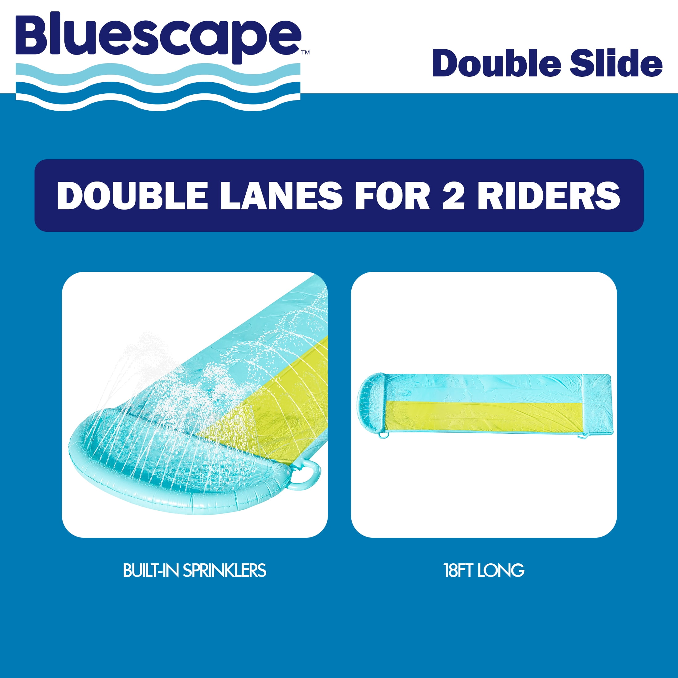 Bluescape 18ft Blue Double Lane Water Slide Racer, with Sprinklers, Age 5 to 12, Unisex