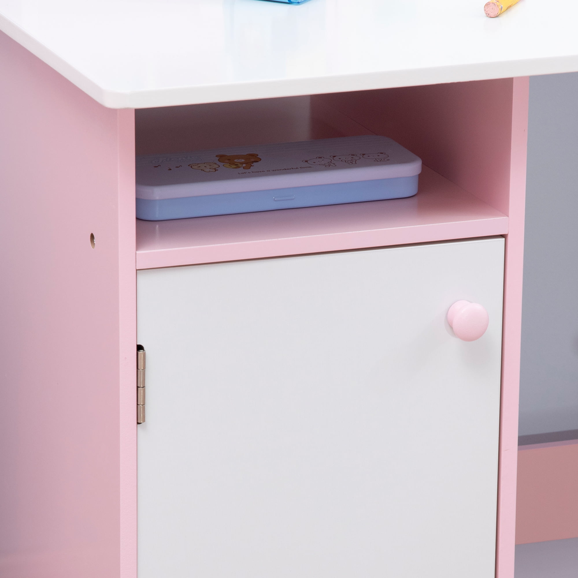 Qaba Toddler Table and Chair Set, with Whiteboard, Kids Writing Desk Homework Table, Pink