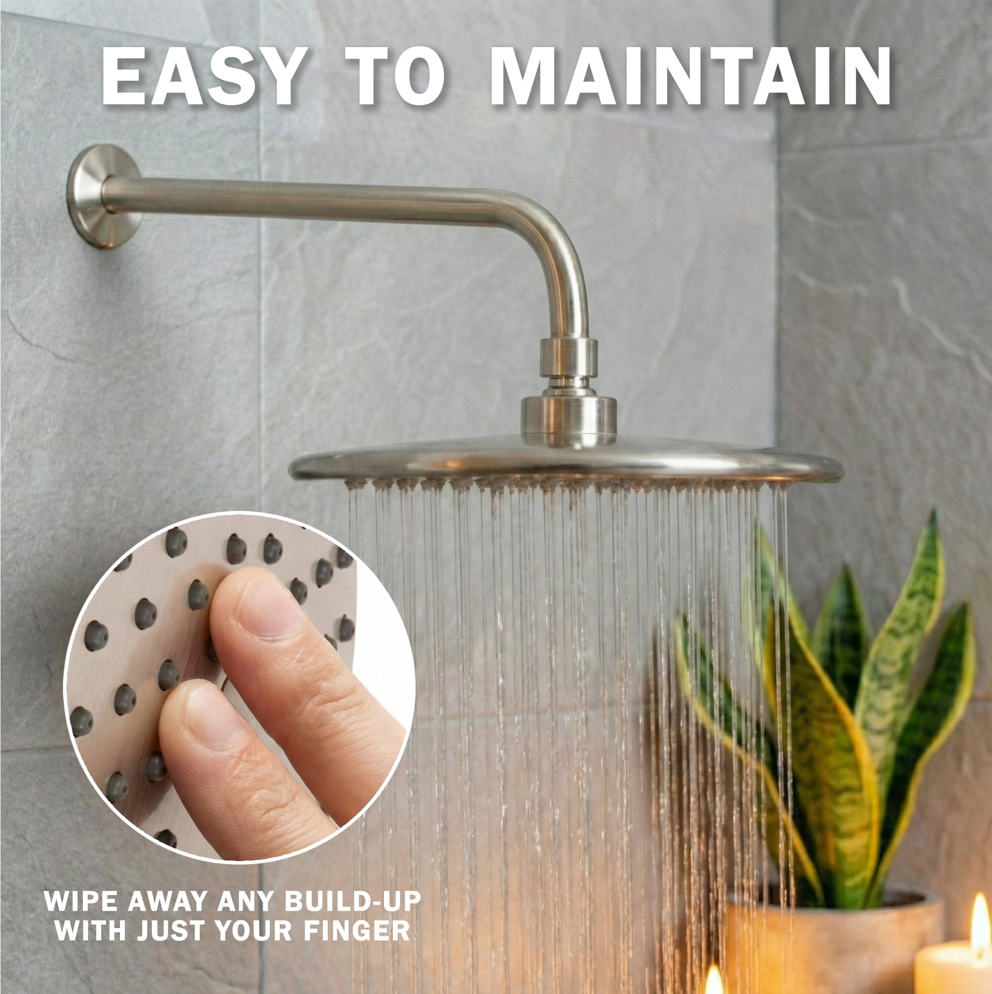 Aqua Elegante Waterfall Shower Head for High Flow Rain Showers - 1.8 GPM - Brushed Nickel