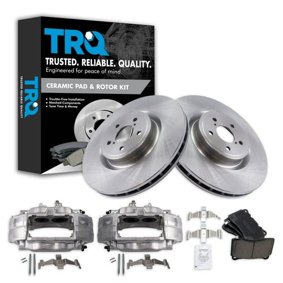 TRQ Front Brake Calipers Ceramic Pads & Rotors Fits 2004 Subaru Impreza
