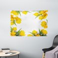 thumbnail image 1 of Yellow Flower Tapestry, Abstract Frame Yellow Tulip and Blue Forget Me Knot Blooms Bouquets, Wall Hanging for Bedroom Living Room Dorm Decor, 60W X 40L Inches, Mustard Fern Green, by Ambesonne, 1 of 2