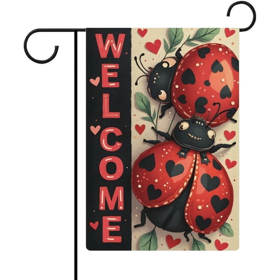 Valentines Day Ladybug Garden Flag Double Sided Outdoor Yard Decoration 12 x 18 Inch