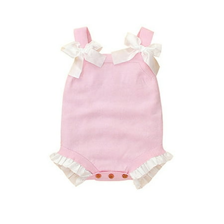 

Infant Baby Girl Knitted Sleeveless Bodysuit with Sweet Bowknot Summer for Tank Top Rompers Ruffled Trim Jumpsuit Playsu