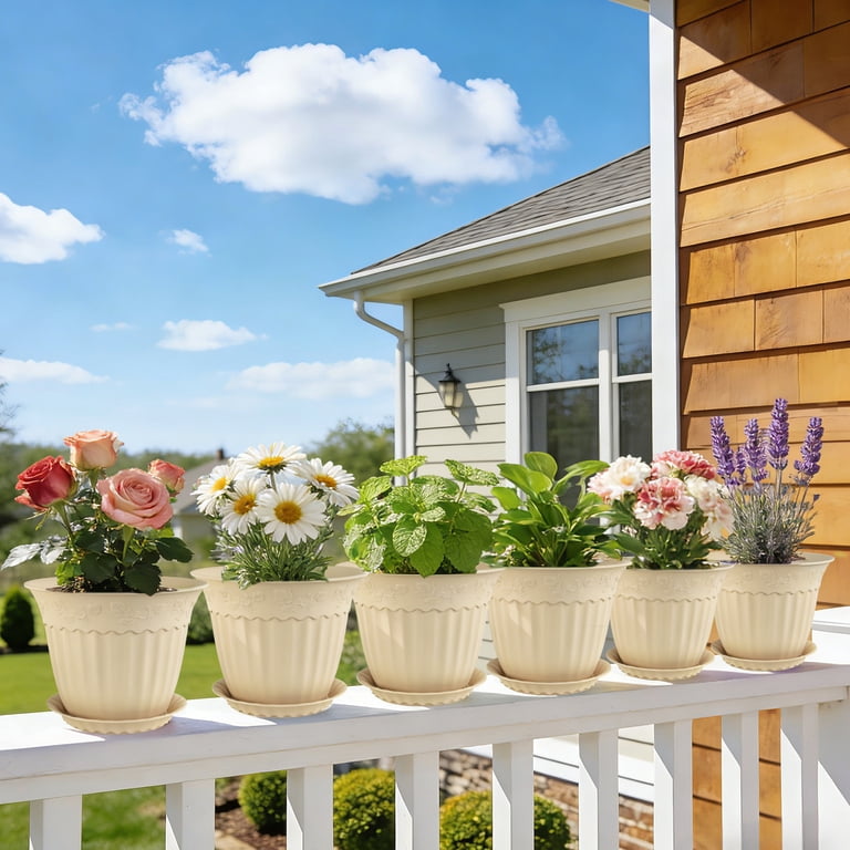 Fiason Plastic Planter, 10-Inch Warm Beige, 6-Pack photo 8