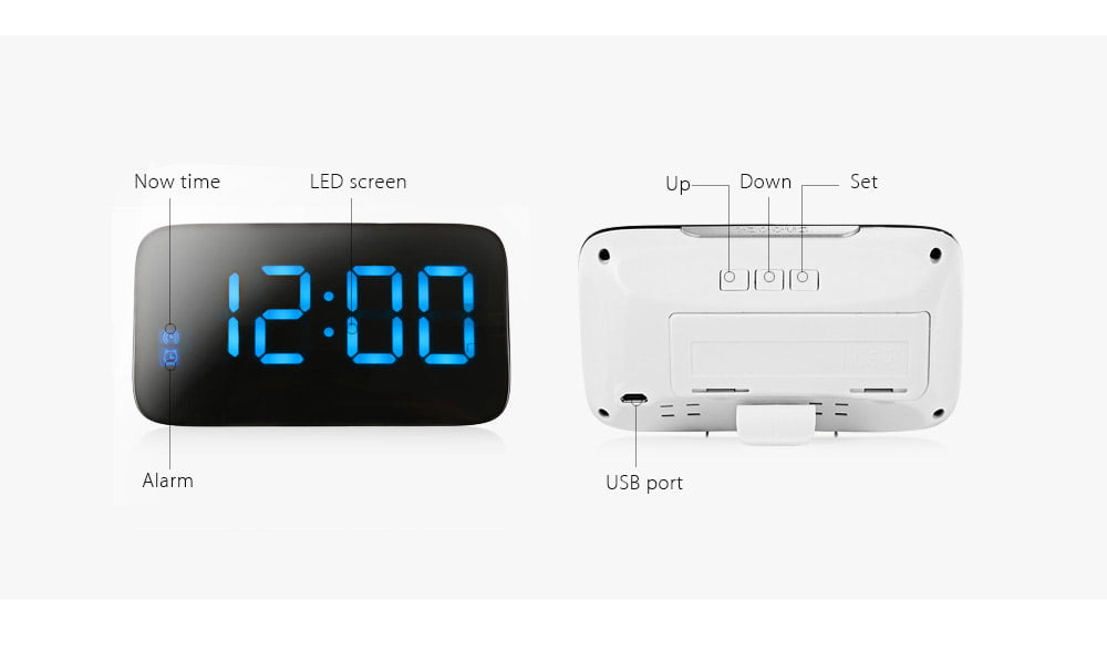 JK-015 LED Digital Alarm Clock Voice Control Time Display USB Power for Beedroom 