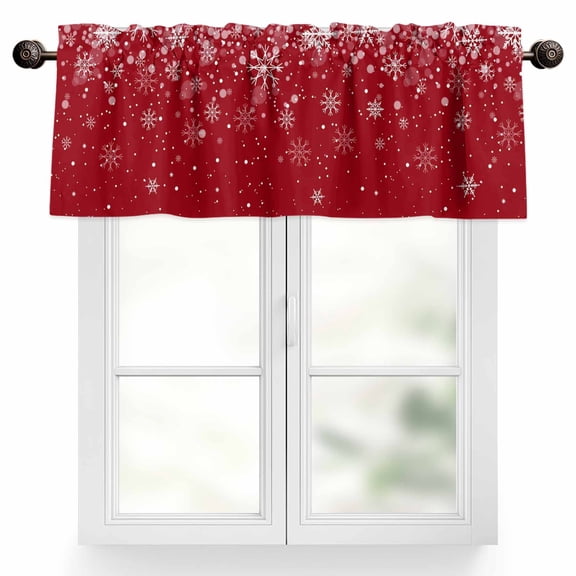 Christmas Snowflake Valances for Windows, 54 x 18in, Red Gradient Rod Pocket Kitchen Valance Curtain Light Filtering Window Treatments for Living Room Bedroom, 1 Panel