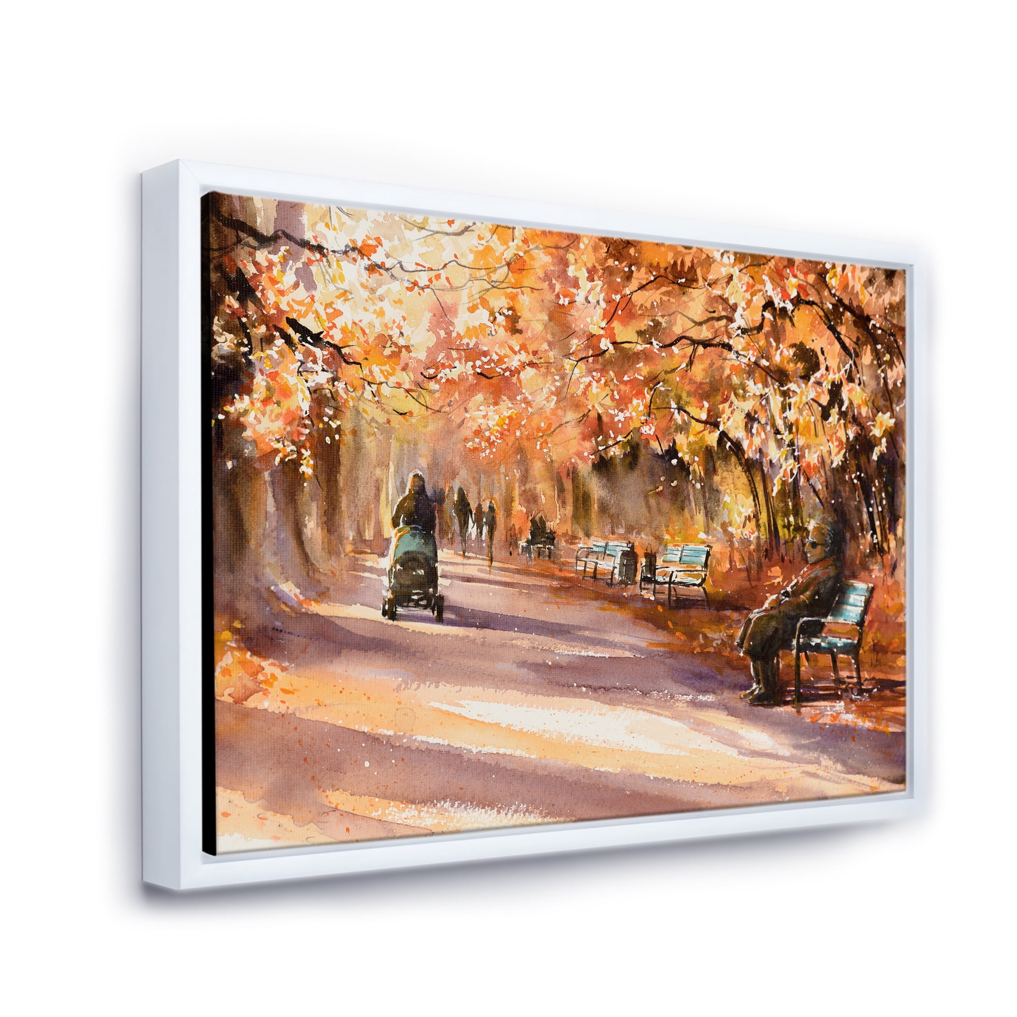 Designart 'Path In The Park In Sunny Autumn Day' Country Framed Canvas Wall Art Print