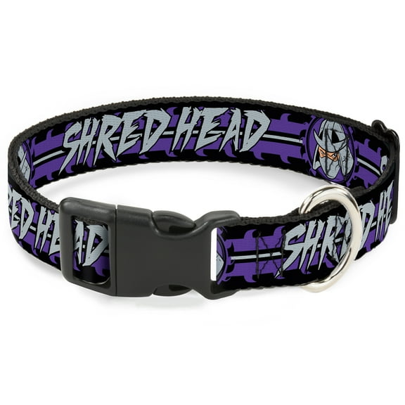 Nickelodeon Pet Collar, Dog Collar Plastic Buckle, Shredder Head Shred Head Stripe Black Purple Gray, 20 to 31 Inches 1.5 Inch Wide