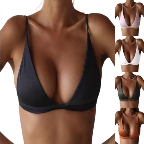 Xijirk Women Bra Wireless Triangle Cup V Neck Thin Adjustable Straps Soft Stretchy for Daily Casual Wear,Black,L