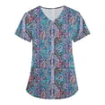 thumbnail image 4 of Iaqnaocc Scrub Tops Women Plus Size Western Ethnic Style Nurse Uniforms Trendy V-Neck Side Slits Scrub Tops Holiday Short Sleeve Tees Blouse with Pockets Orange L, 4 of 5