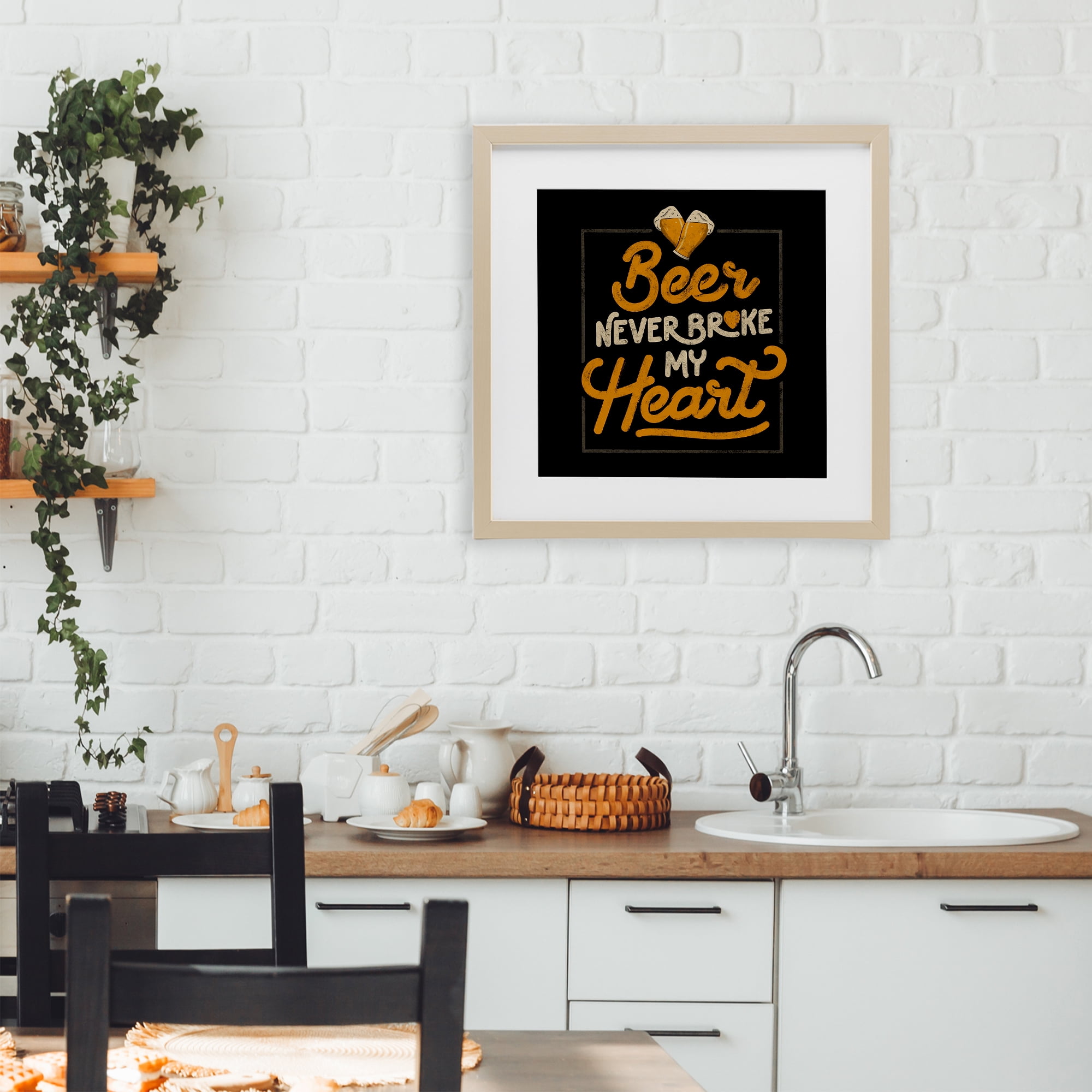 Stupell Industries Beer Never Broke My Heart Birch Framed Print Under Glass, design by EduEly Designs