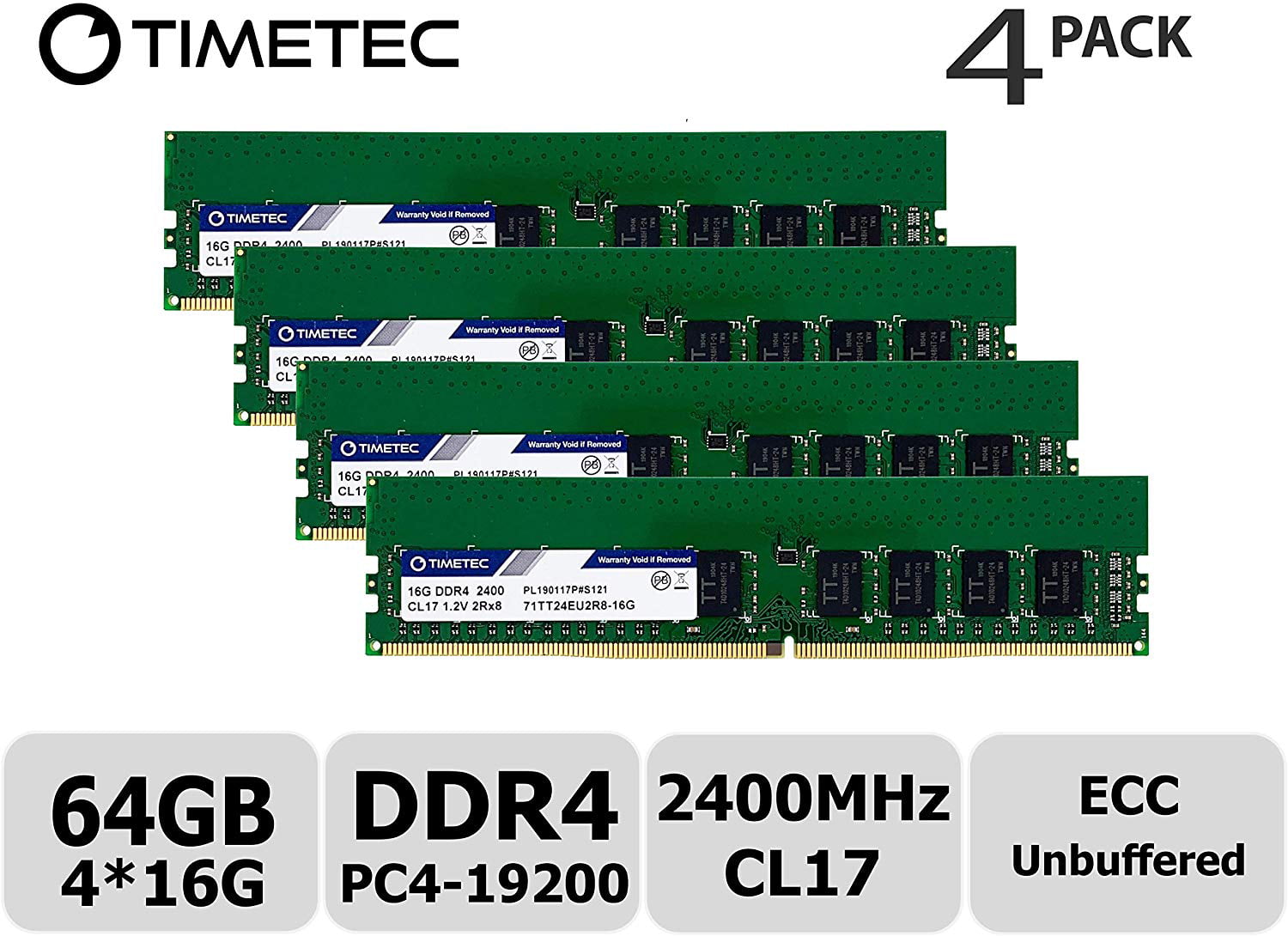 Timetec Hynix IC 64GB KIT (4x16GB) DDR4 2400MHz PC4-19200 Unbuffered ECC  1.2V CL17 2Rx8 Dual Rank 288 Pin UDIMM Server Memory RAM Module Upgrade (64GB  KIT (4x16GB)) - Walmart.com