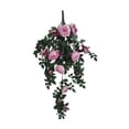 thumbnail image 2 of Artificial Rose Hanging Basket Flowers for Outdoor Indoor Decor, Faux Rose Bush with Woven Basket, UV Resistant Fake Plant for Porch Patio Balcony, Home Ornaments for Spring Summer, 2 of 6