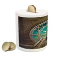 thumbnail image 2 of Steampunk Piggy Bank, Fantasy Background Print of Inside View of Clock Tower Wooden Mezzanine, Ceramic Coin Bank Money Box for Cash Saving, 3.6" X 3.2", Pale Brown Turquoise, by Ambesonne, 2 of 4