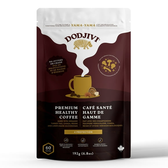 Dodjivi Premium Health Coffee - Mix with Organic Chaga, Lion’s Mane, Reishi, Turkey Tail; Reishi Mushrooms Coffee Mix-Superfood Coffee - Immunity Blend 4 Protection - 60-120 Servings