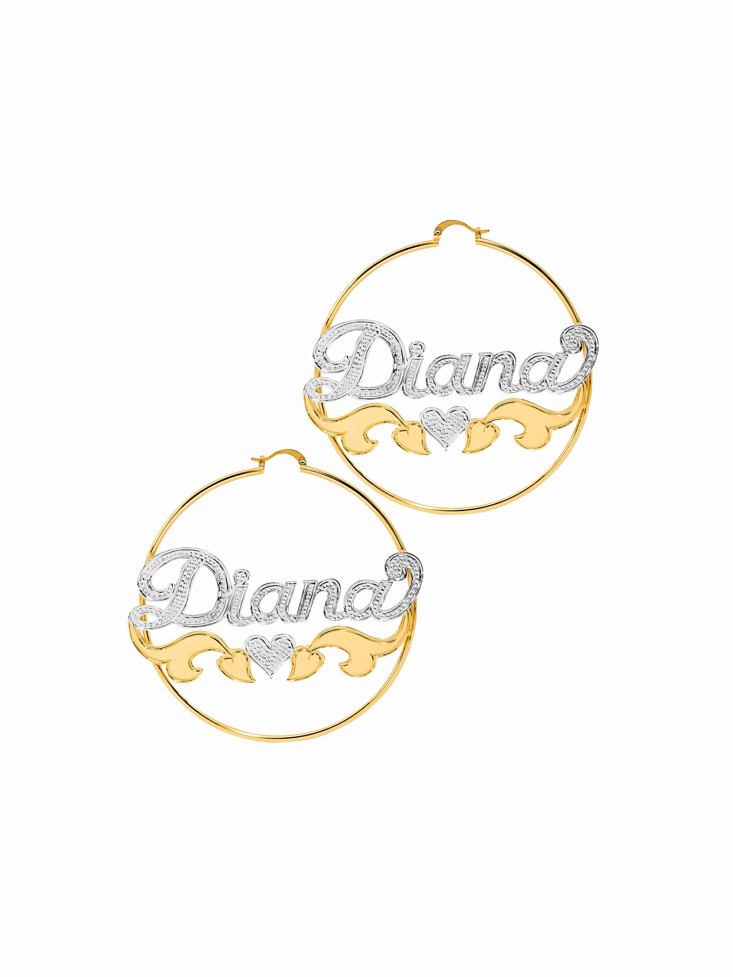 Personalized Hoop Name Earrings with Beading and Rhodium and Tail