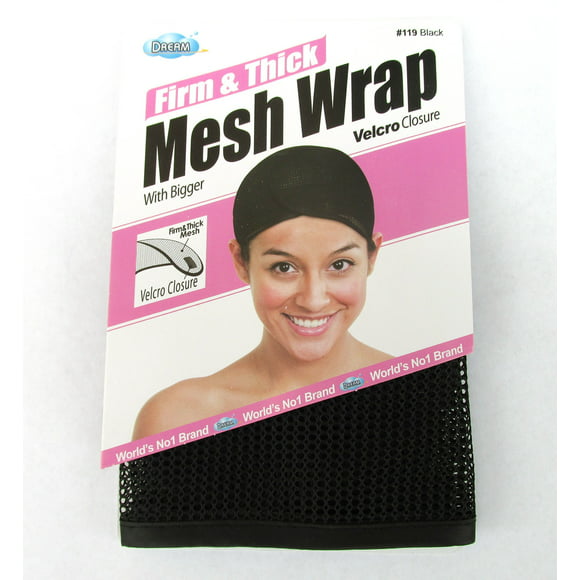 Dream, Firm & Thick Mesh Wrap with Velcro Closure (Item #119 Black), One size, cool mesh fabric, mesh, fabric, comfortable, soft material, velcro closure, weave, hair extension, wig ca