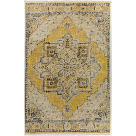 Dalyn Baku Area Rug BU1 Bu1 Lemon Lemon Diagonals Heriz 2' 3" x 7' 8" Rectangle