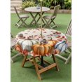 thumbnail image 3 of Outdoor Tablecloth with Umbrella Hole and Zipper, Orange Blue Pumpkins Fall Round Table Cloth 54 Inch Waterproof Tablecloth, Thanksgiving Fallen Leaves Picnic Table Cover for Patio Camping, 3 of 7