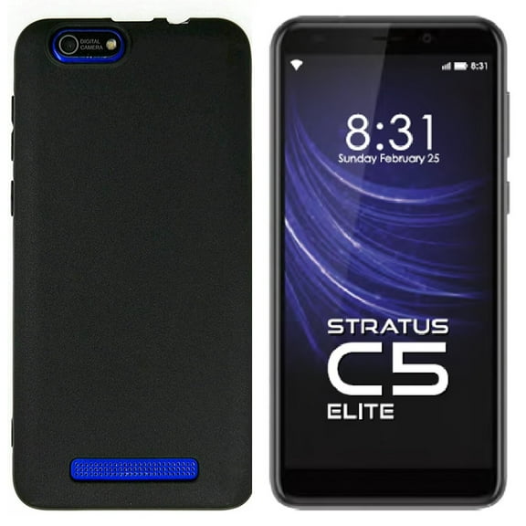 Compatible for Cloud Mobile Stratus C5 Elite TPU 1-Piece Cover Case   Tempered Glass - Black