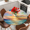 thumbnail image 2 of Oil Painting Beach Round Tablecloth 55-60 Inch Round Fitted Table Cloth with Elastic Edge, Modern Artwork Abstract Sky Waterproof Table Cover Protector for Outdoor Picnic Party Dining, 2 of 6