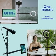 onn Clamp Mount Desk Stand with 14 in Accessory Arm for DSLR, Phone, Ring Light and Webcam, Black