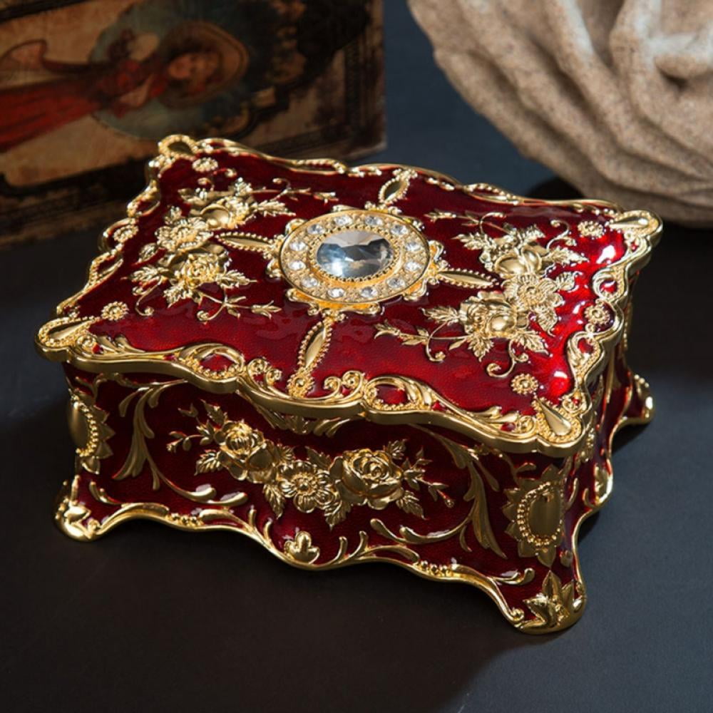 Vintage Jewelry Organizer Box Metal Trinket Storage Box Ornate Treasure Chest  Box Jewelry Decorative box Keepsake Gift Box Case for Women Girls 1PC 