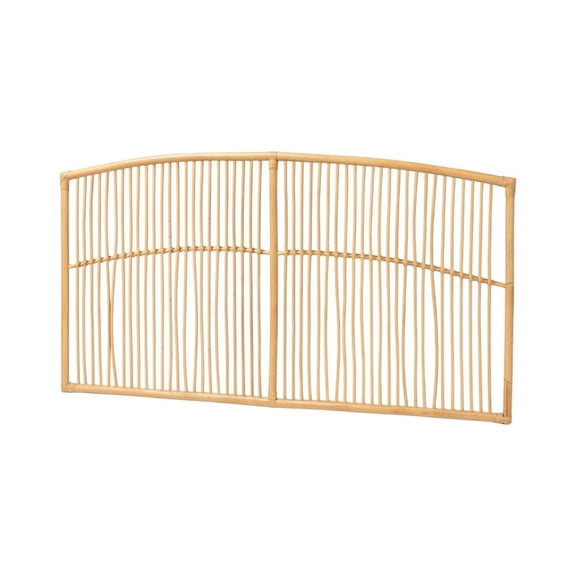 Brown Rattan Wall-Mount Queen Headboard, Bohemian Style, Non-Tufted Design
