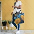 thumbnail image 6 of Open Top Canvas Tote Bag with Zipper Reusable Shopping Bag 13.5x15" Roomy Carryall Blue Leaves and Sunflowers, 6 of 9