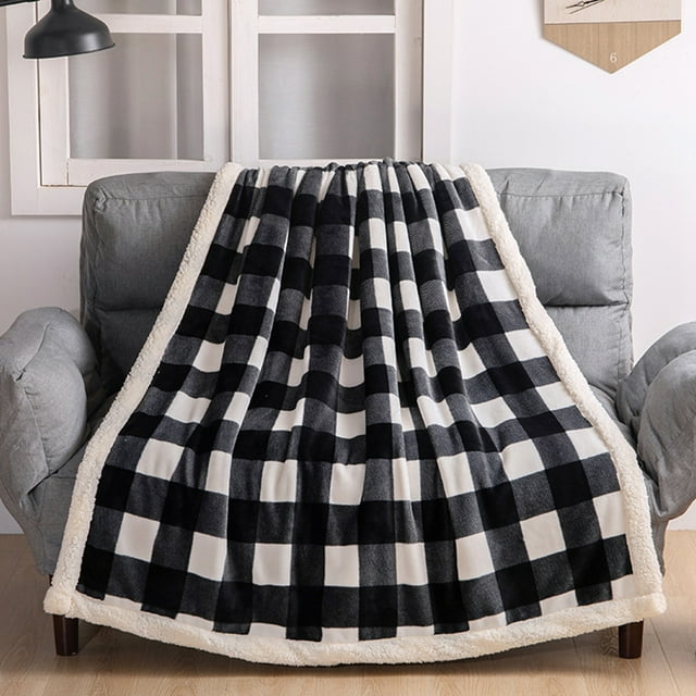 Plaid en Flanelle Polaire - Couverture Chaude et Douce en Microfibre Rayée, Côtelée et Confortable pour Canapé et Lit, Idéale En, Noir, JKODE