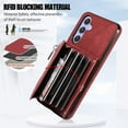 thumbnail image 6 of RFID BLOCKING Wallet Case for Samsung Galaxy A15 with Card Holder, Zipper Pocket Kickstand Function Shockproof Purse Phone Cover with Removable Shoulder Strap & Wrist Strap, Red, 6 of 10