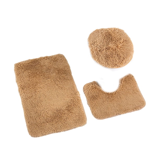 Inteprter Alfombrilla de baño contorneada en forma de U, cómoda y de apoyo para tapa de baño, alfombrilla de baño suave blanca, 3 piezas Juegos de accesorios de baño Bronceado suave