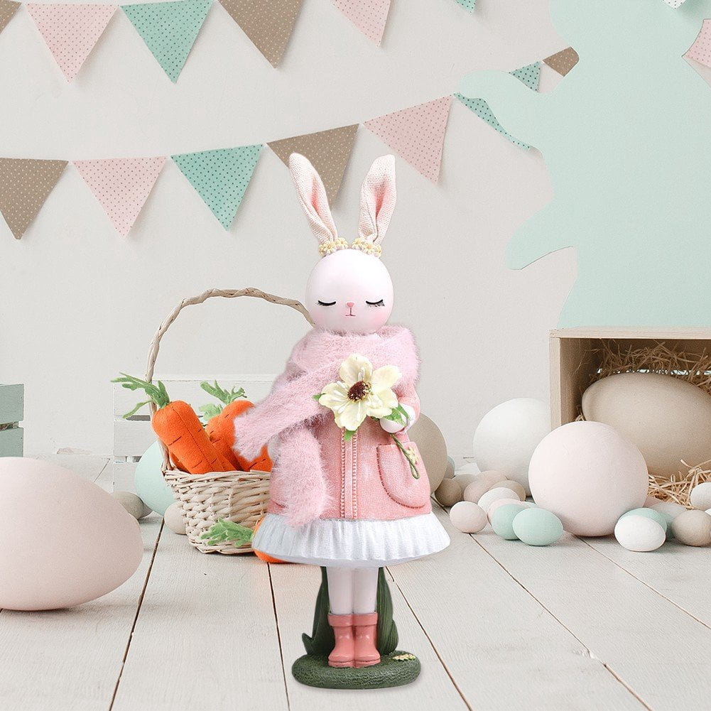 Jiibva Easter Bunny Statue Resin Rabbit Ornaments Cartoon Bunny Desktop Decor Rabbit Home Ornaments Bunny Easter Party Decor