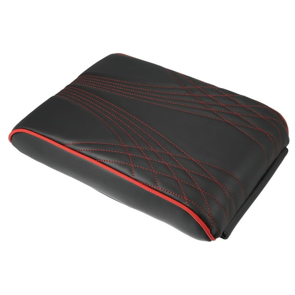 Car Center Console Armrest Pillow Memory Foam PU Leather Arm Rest Cover with Storage Bag Universal for Car Black Red