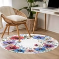 thumbnail image 5 of Spring Flower Wreath Round Area&nbsp;Rug 4ft Country Watercolor Purple Blue Floral Bud Leaf Non-Slip&nbsp;Washable Circle Rugs Soft Felt Indoor Floor Mat for Bedroom Kitchen Living Room Bathroom, 5 of 9