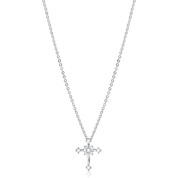 Dainty White Gold Plated Cross Necklace with Cubic Zirconia – Women’s Crucifix Pendant – Malibu Sunday