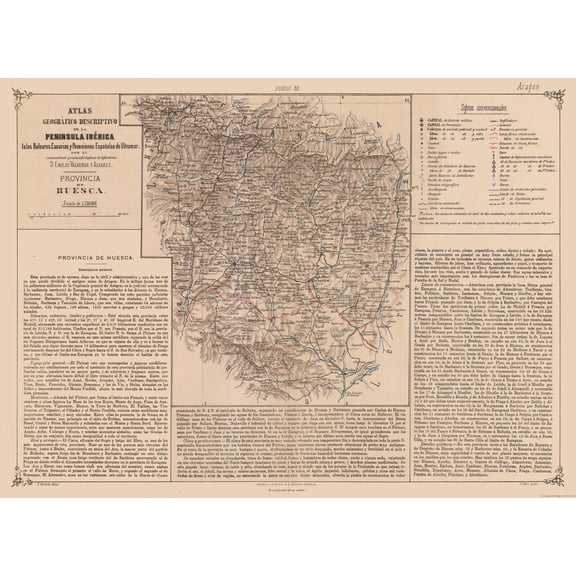 Historic Map - Huesca Spain - Valverde 1880 - Vintage Wall Art